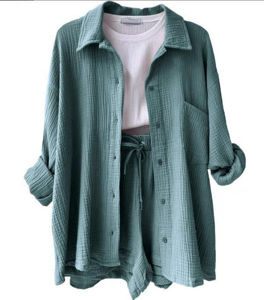 Damen lässige Oversized-Hemdjacke mit Gürtel Heidi-Mode