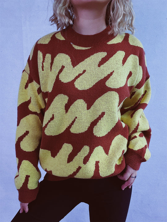 Damen lässiger Pullover mit modernem Farbblockdesign und voluminösen Ärmeln Heidi-Mode