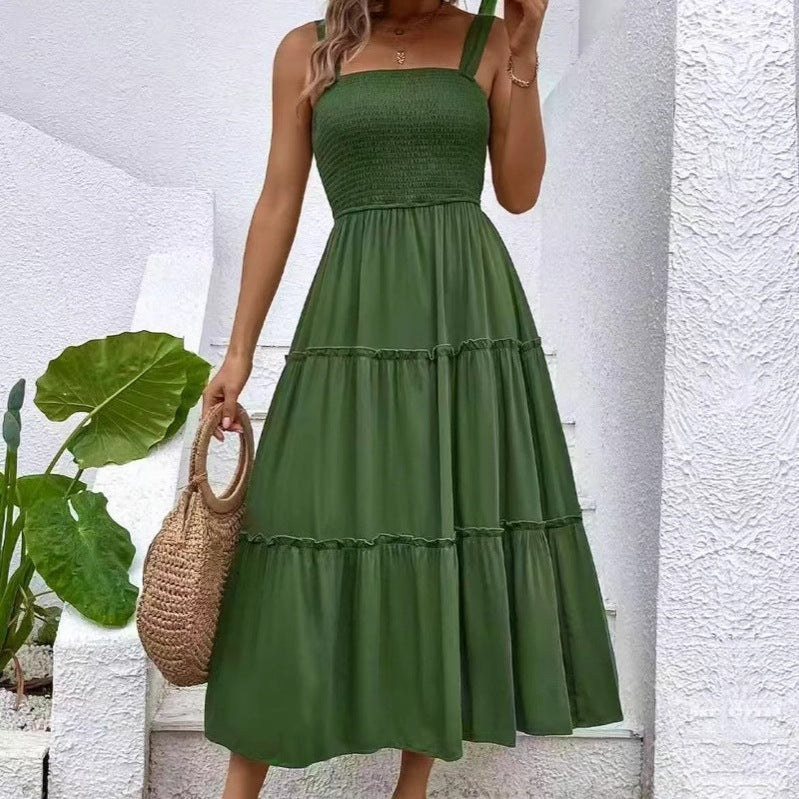 Damen Maxikleid mit elastischem Bustier und fließendem Rock Heidi-Mode