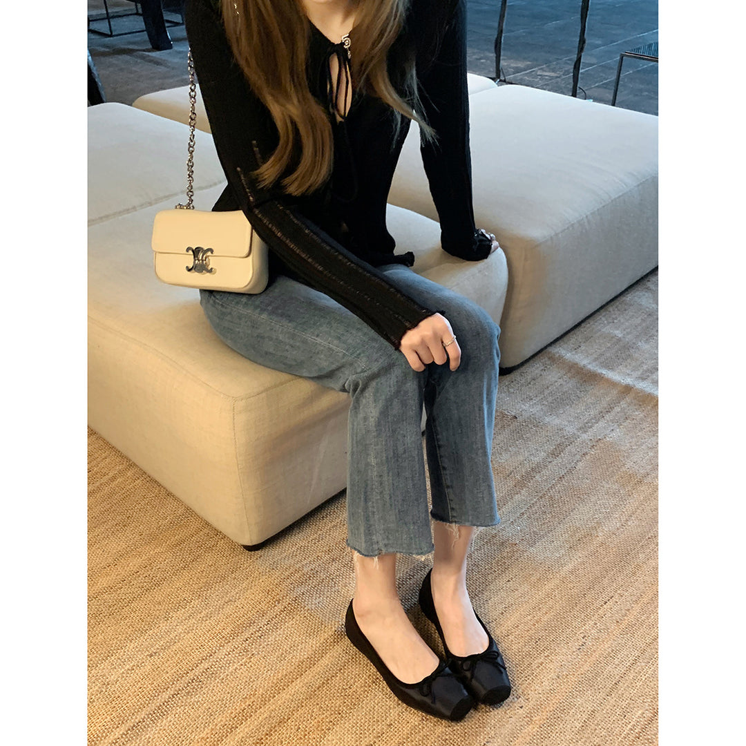 Damen klassische Ballerina Flats mit Schleifendetail Heidi-Mode