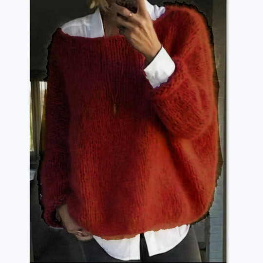 Damen kuscheliger Oversized Pullover mit U-Boot-Ausschnitt Heidi-Mode