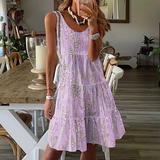 Heidi Mode | Bedrucktes lockeres Kleid mit Rundhalsausschnitt