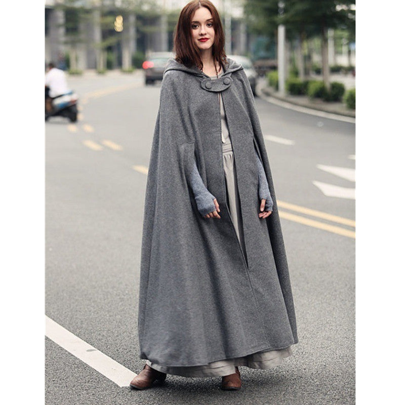 Damen Wickelponcho mit Kapuze und seitlichen Taschen Heidi-Mode