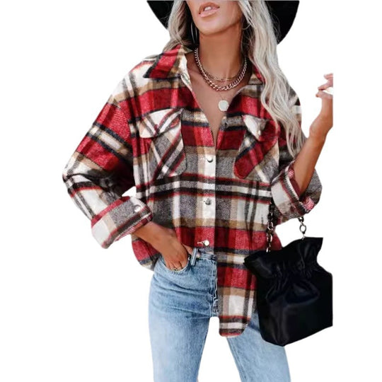 Damen Karobluse mit aufgesetzten Taschen und modernem Schnitt Heidi-Mode
