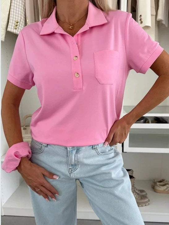 Damen Poloshirt mit Knopfleiste und Brusttasche Heidi-Mode