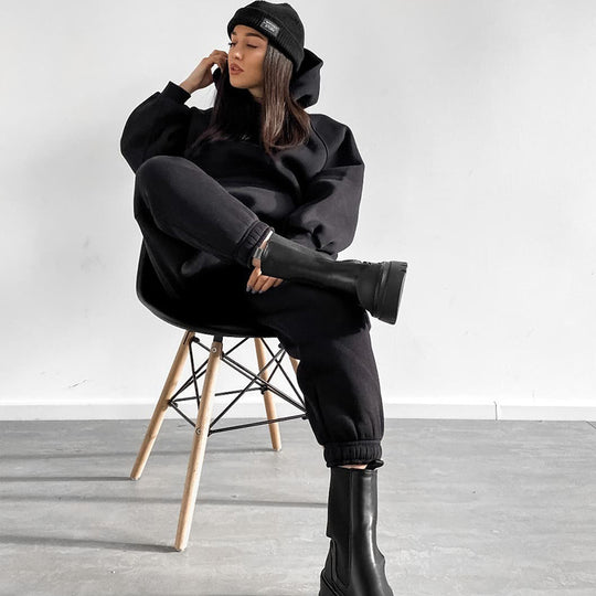 Damen Sportlicher Hoodie- und Jogginganzug mit elastischem Taillenzug Heidi-Mode