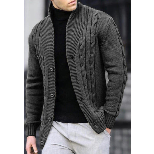 Herren Strickjacke mit Kabelmuster und Schalkragen Heidi-Mode