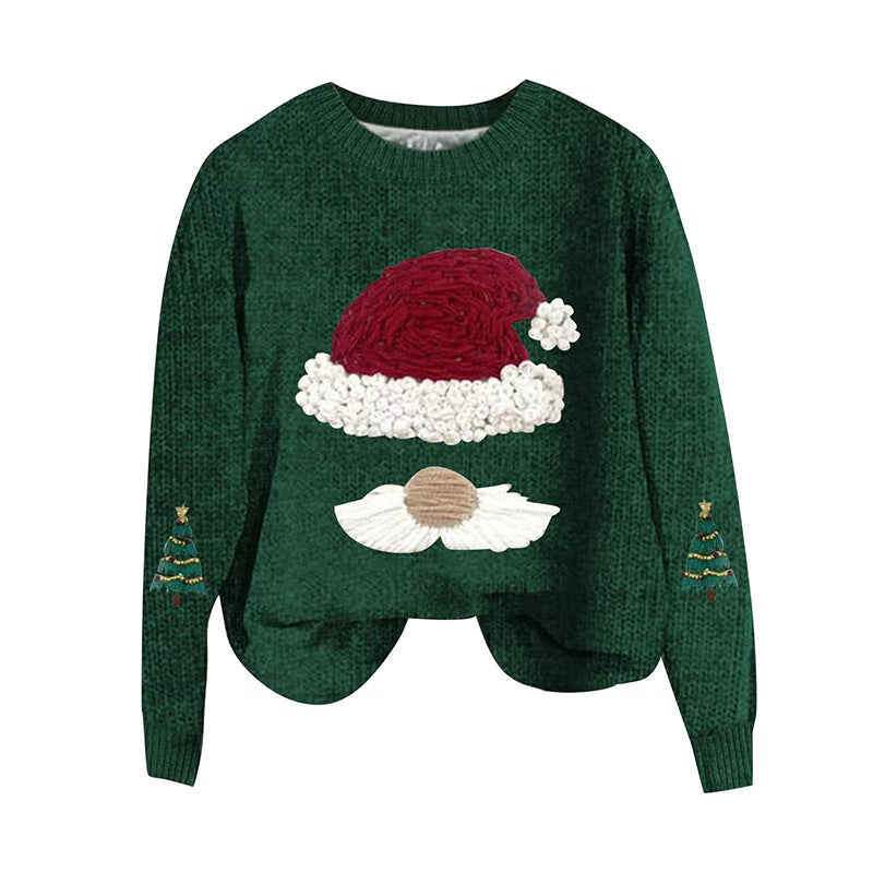 Damen Weihnachtspullover mit gesticktem Weihnachtsmann-Motiv und lässigem Schnitt Heidi-Mode