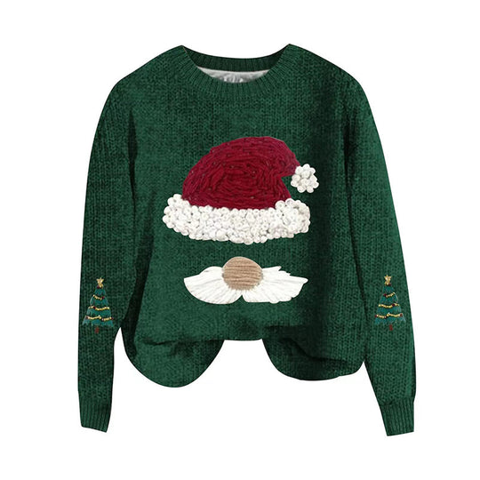 Damen Weihnachtspullover mit gesticktem Weihnachtsmann-Motiv und lässigem Schnitt Heidi-Mode