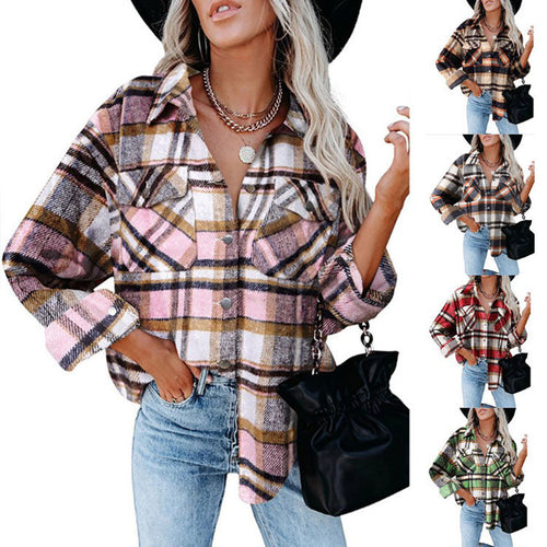 Damen Karobluse mit aufgesetzten Taschen und modernem Schnitt Heidi-Mode