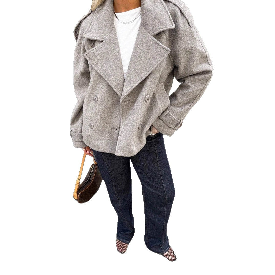 Damen modische Wolle-Lapel-Jacke mit Doppelreihe Heidi-Mode