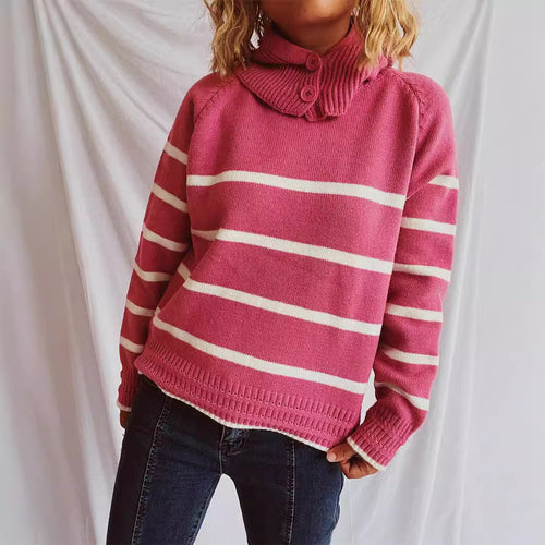 Damen lässiger Pullover mit strukturiertem Kragen und modischem Streifenmuster Heidi-Mode