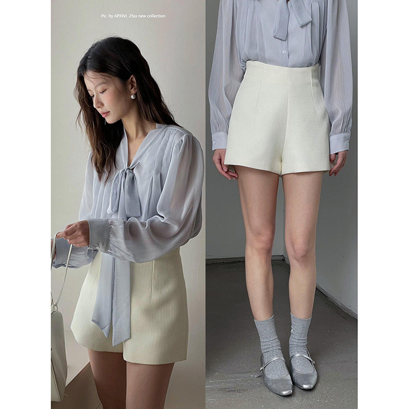 Damen hochwertige High-Waist Shorts mit elegantem Gummizug und Taschen Heidi-Mode