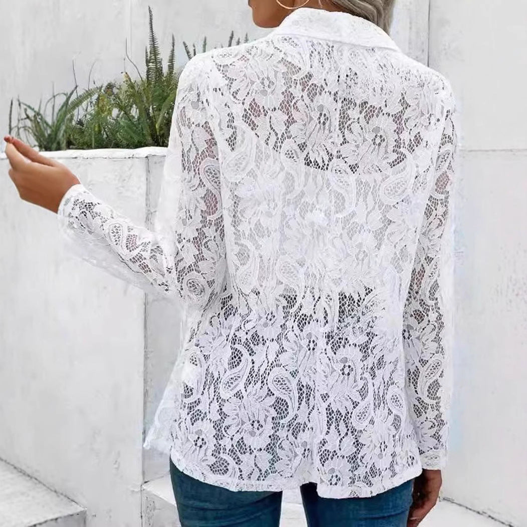 Damen Spitzenblazer mit feinen Details und lässigem Schnitt Heidi-Mode