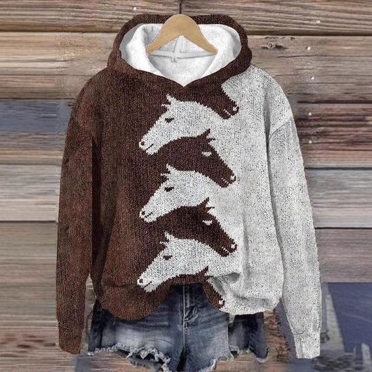 Damen Hoodie mit kreativem Pferdemuster und bequemer Passform Heidi-Mode