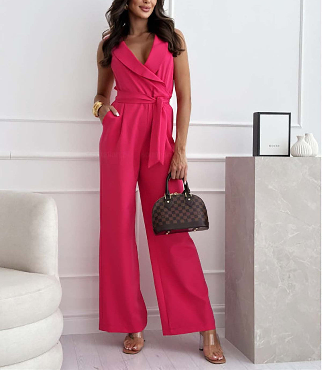 Heidi-Mode | Ärmelloser Wickel mit Weitem Bein Jumpsuit für Frauen