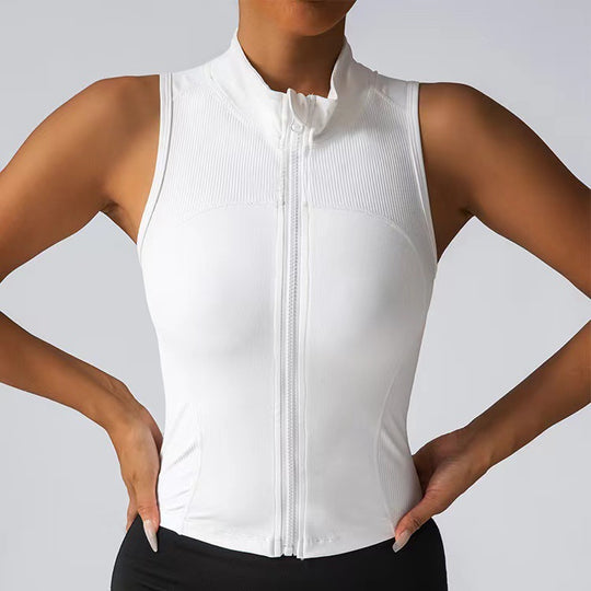 Damen Körperbetonendes Sportoberteil mit Reißverschluss und Stehkragen Heidi-Mode