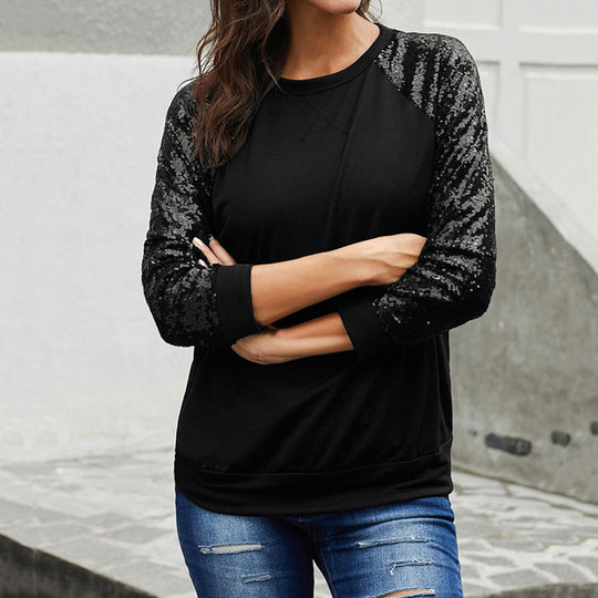 Damen Sweatshirt mit schimmernden Paillettenärmeln und modischem Schnitt Heidi-Mode