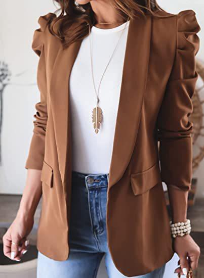 Damen Modischer Blazer mit angeschnittenen Puffärmeln und praktischen Taschen Heidi-Mode