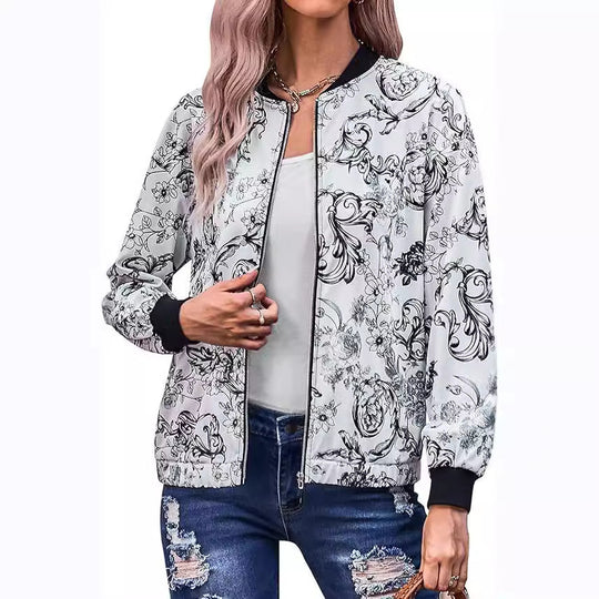Damen Bomberjacke mit floralen Motiven und elastischen Bündchen Heidi-Mode