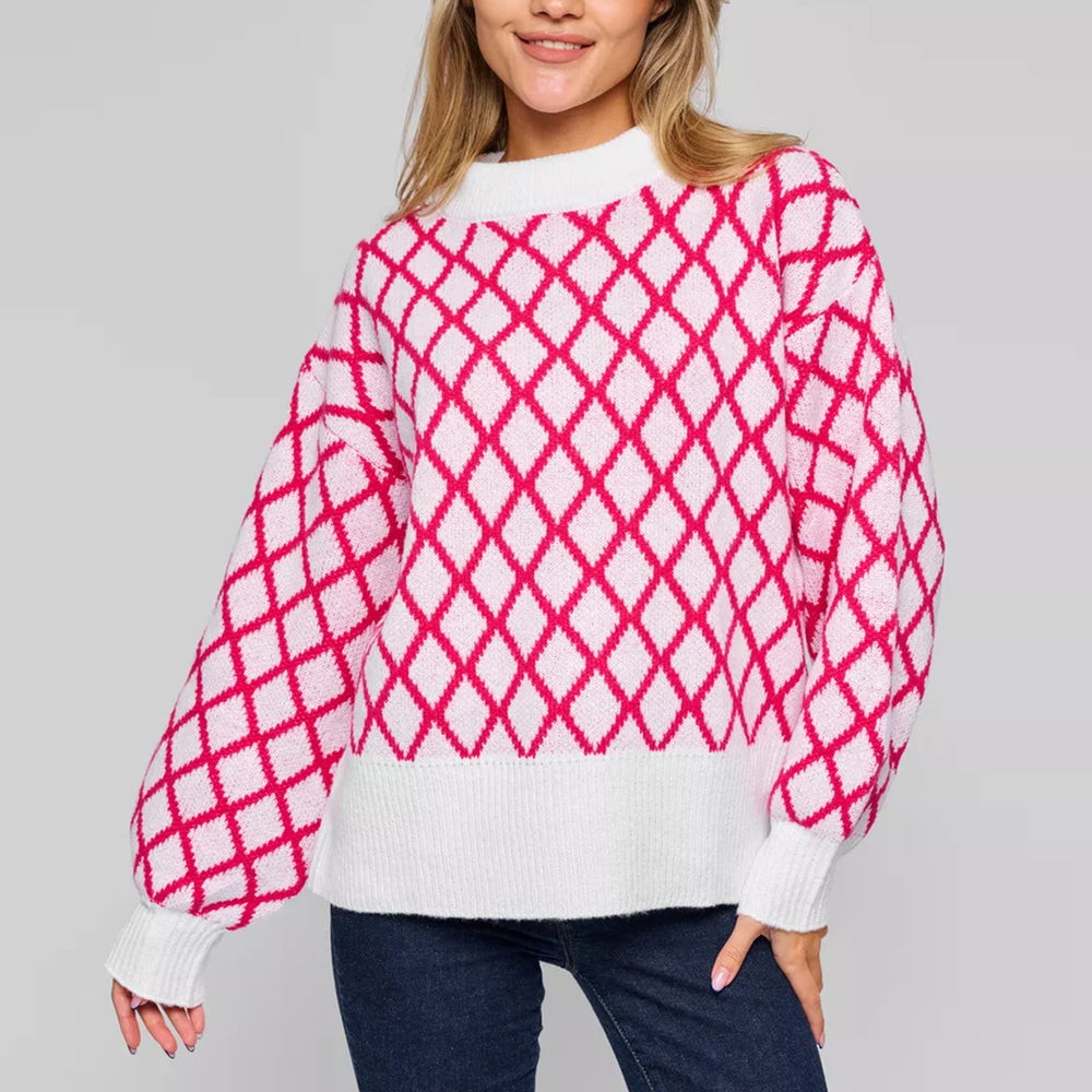 Damen lässiger Pullover mit modernem Rautenmuster und lässigem Schnitt Heidi-Mode