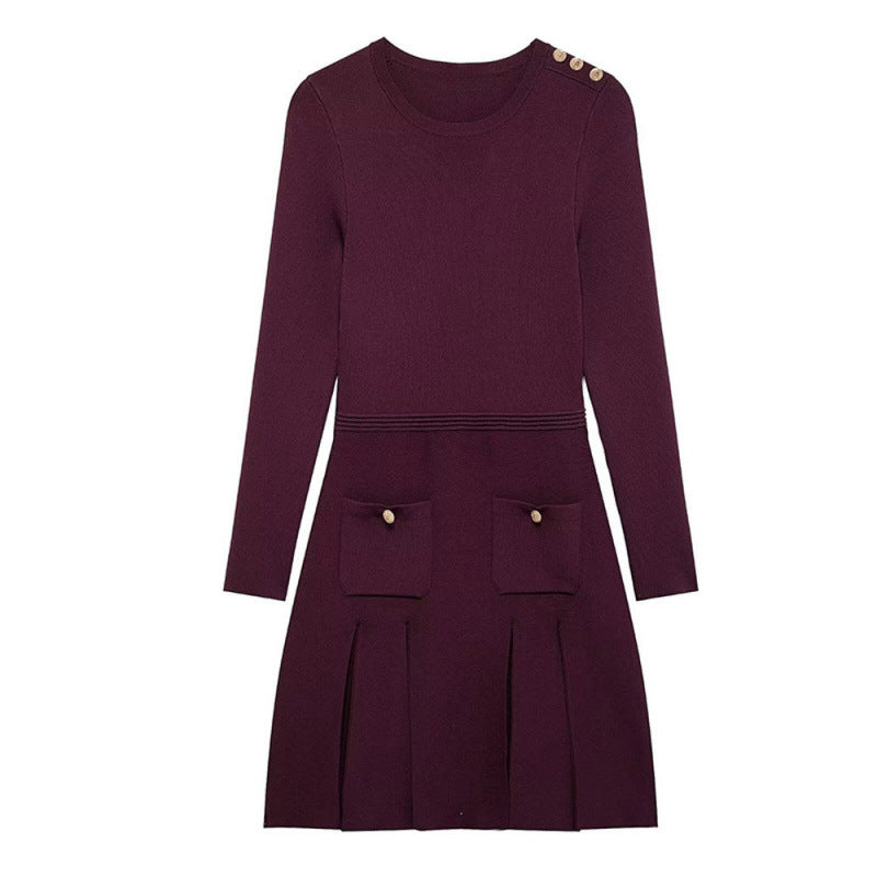 Damen Strickkleid mit dekorativen Knopfdetails und praktischen Taschen Heidi-Mode