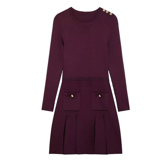 Damen Strickkleid mit dekorativen Knopfdetails und praktischen Taschen Heidi-Mode