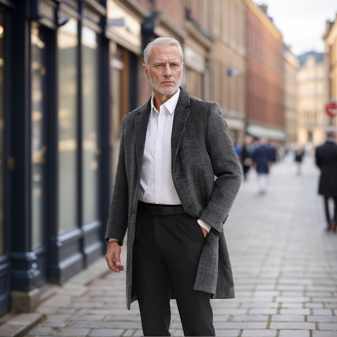 Herren eleganter Karomantel aus hochwertigem Material Heidi-Mode