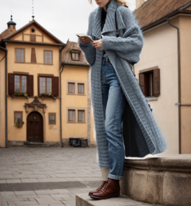 Damen Strickmantel mit strukturiertem Design und voluminösen Ärmeln Heidi-Mode