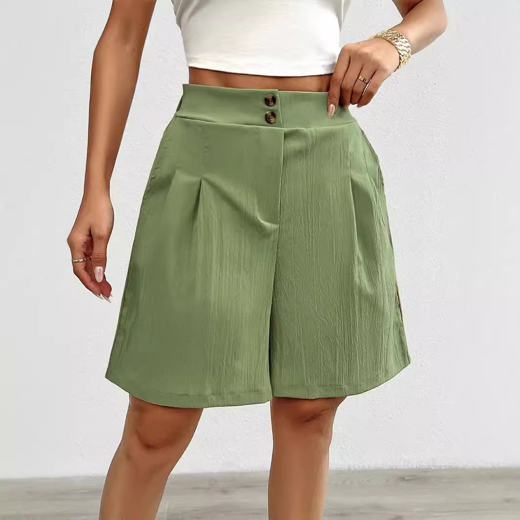 Damen Elegante Shorts mit Knopfverschluss und faltigem Design Heidi-Mode