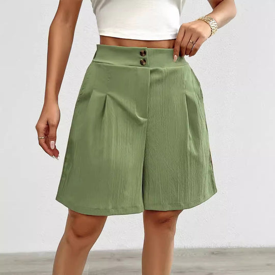 Damen Elegante Shorts mit Knopfverschluss und faltigem Design Heidi-Mode