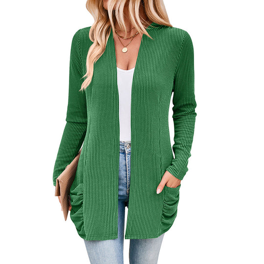 Damen Strickjacke mit Raffung und praktischen Taschen Heidi-Mode