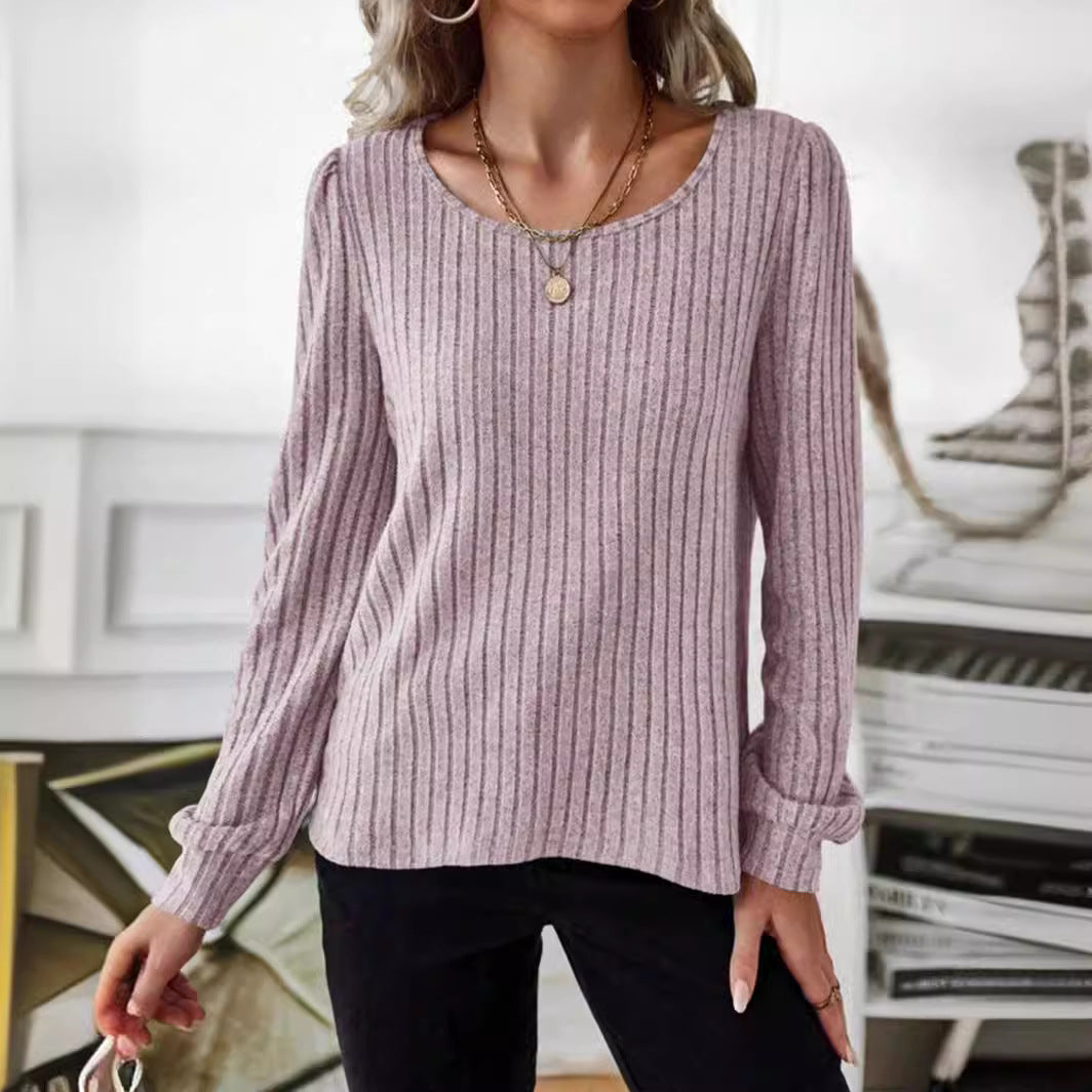 Damen Gestreifter Pullover mit Puffärmeln Heidi-Mode