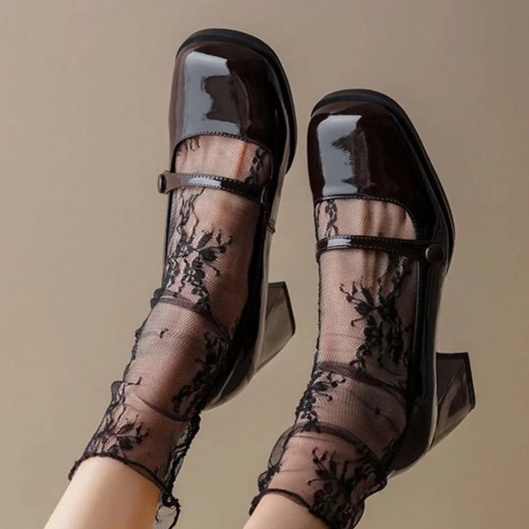 Damen High-Heel Mary Jane Pumps mit glänzender Oberfläche und komfortabler Fußbettung Heidi-Mode