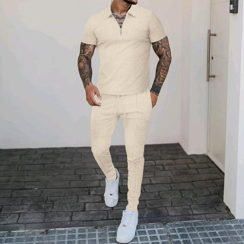 Herren Freizeit-Set mit modernem Kurzarm-Polo und eleganten Jogginghosen Heidi-Mode