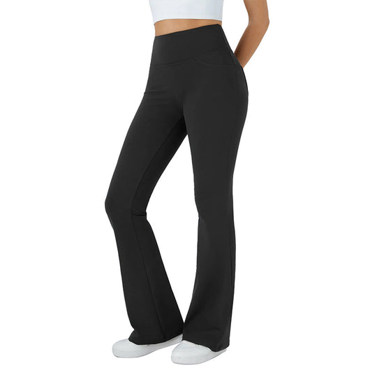 Damen bequeme Sportleggins mit hohem Bund und praktischen Taschen Heidi-Mode