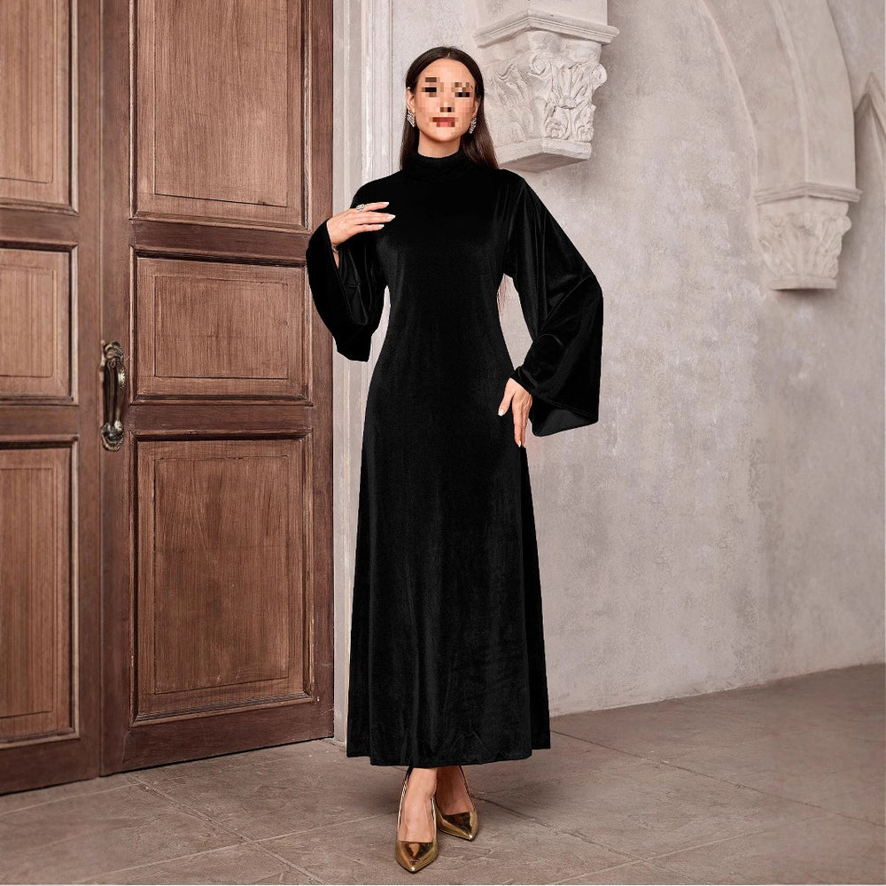 Damen Samtkleid mit elegantem Stehkragen und voluminösen Ärmeln Heidi-Mode