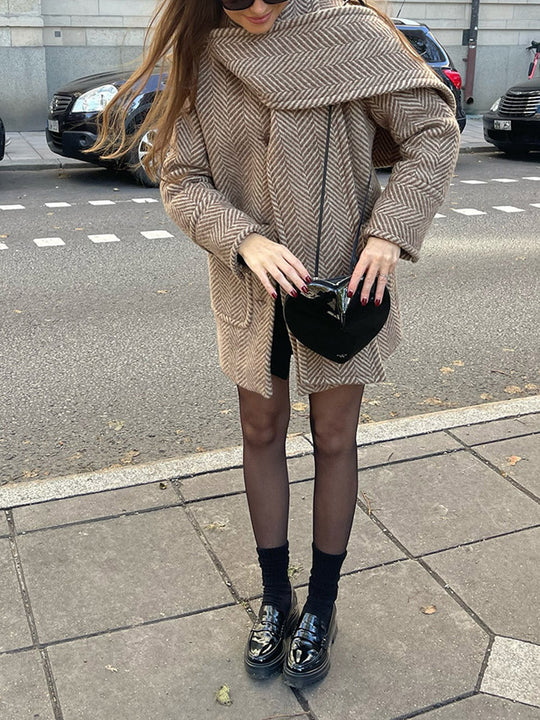 Damen modische Wolljacke mit Chevron-Muster und kuscheligem Schnitt Heidi-Mode