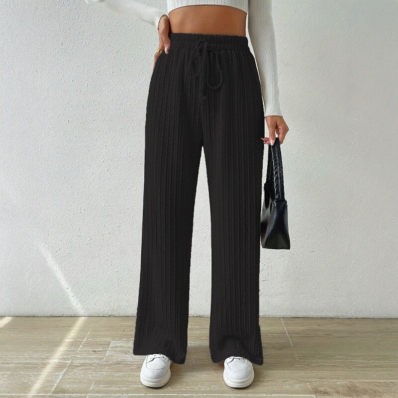 Damen entspannendes Strick-Loungewear-Set mit hoher Taille und weitem Bein Heidi-Mode