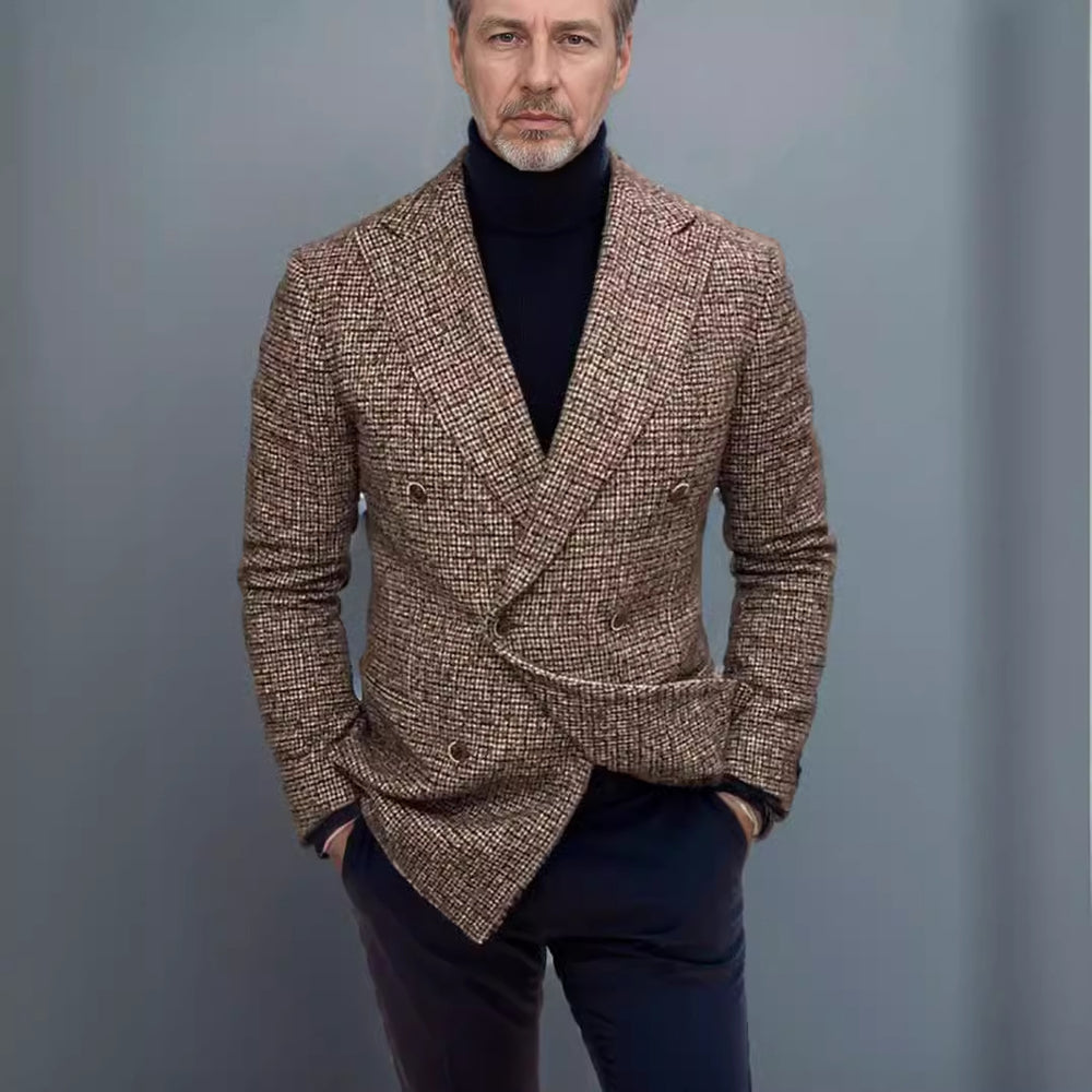 Herren eleganter Doppeltbreasted Blazer im modernen Karodessin Heidi-Mode