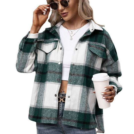 Damen Karierte Overshirtjacke im lässigen Schnitt Heidi-Mode