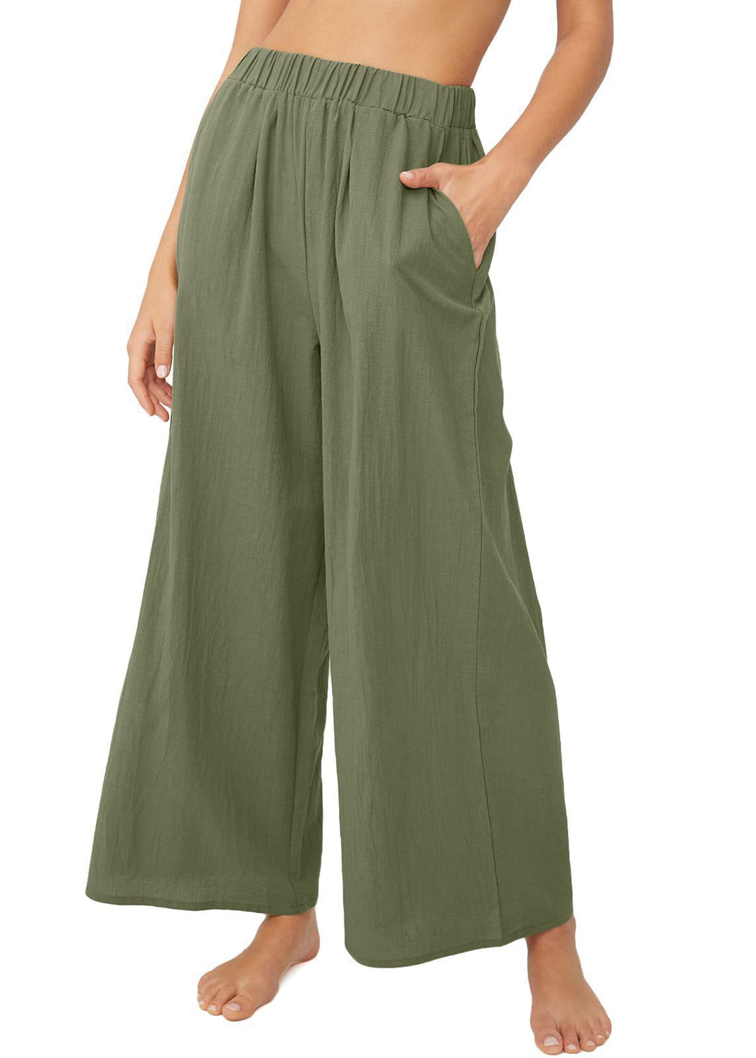 Damen Leichte Weitehose mit elastischem Bund und praktischen Taschen Heidi-Mode