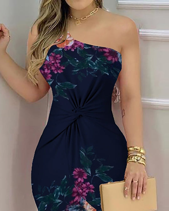Damen Elegantes Off-Shoulder Kleid mit Volant und Farbblockdesign Heidi-Mode