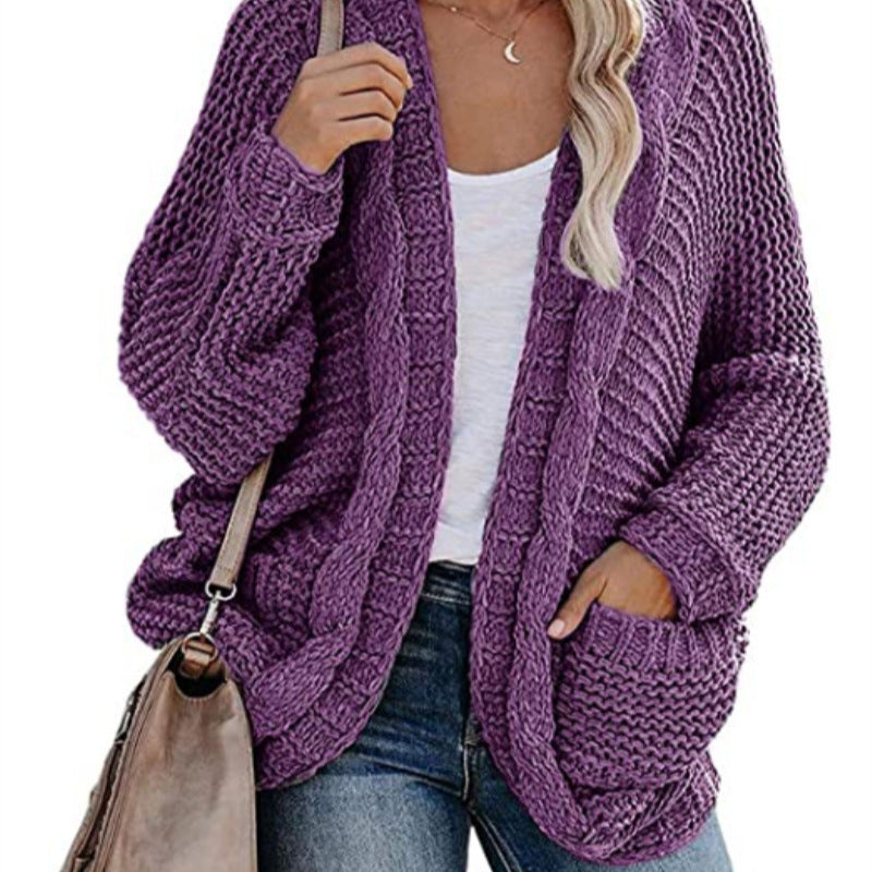 Damen Grobstrickjacke mit lässigen Konturen und großen Taschen Heidi-Mode