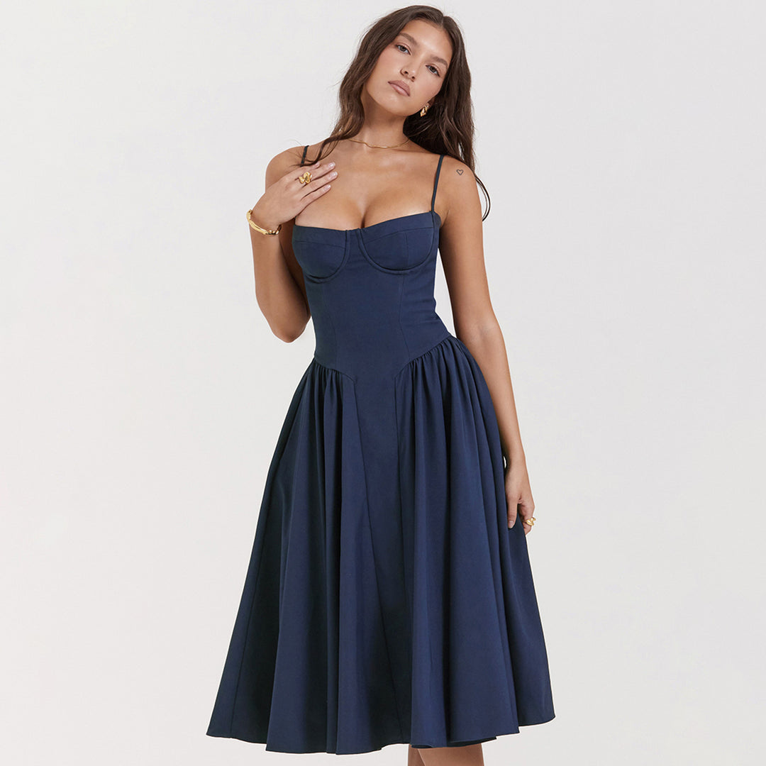 Damen Ballonkleid mit figurformendem Oberteil und fließendem Rock Heidi-Mode