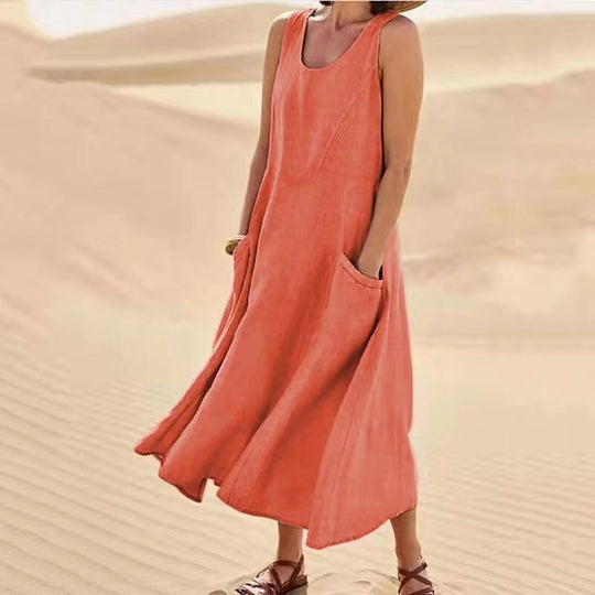 Damen Sommerliches Maxi-Kleid mit praktischen Taschen und lässigem Schnitt Heidi-Mode