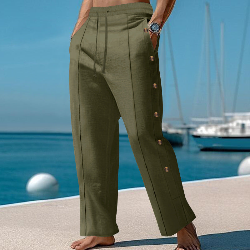 Herren elegante Freizeithose mit seitlichen Knopfdetails und elastischem Bund Heidi-Mode