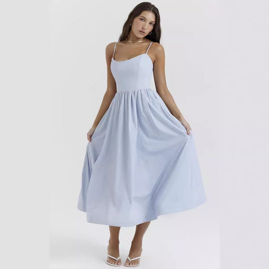 Damen Maxikleid mit schmalen Trägern und schwingendem Rock Heidi-Mode