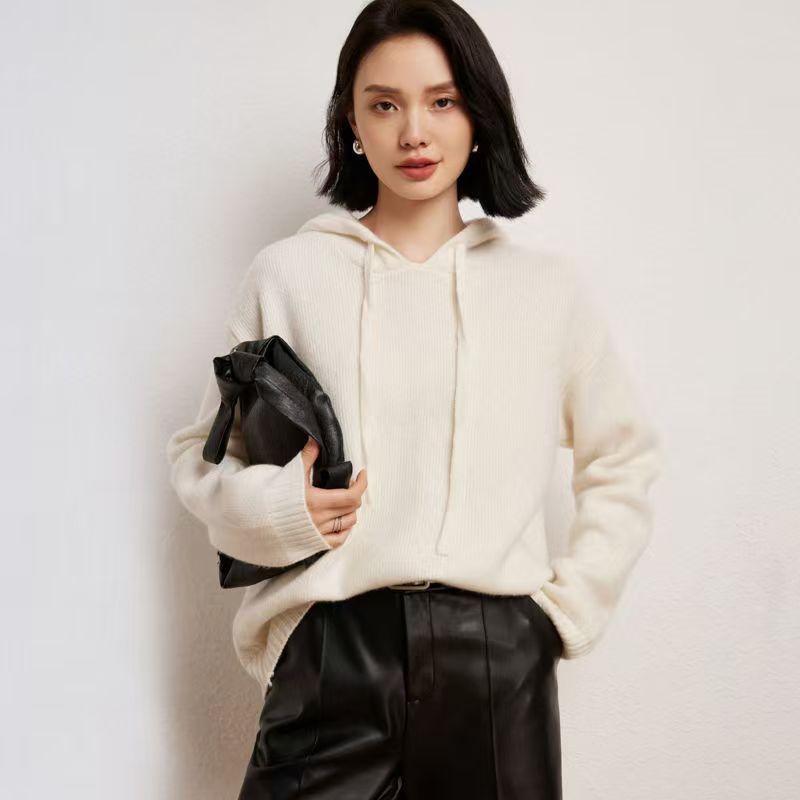 Damen lässiger Strickpullover mit Kapuze und fein strukturierter Oberfläche Heidi-Mode