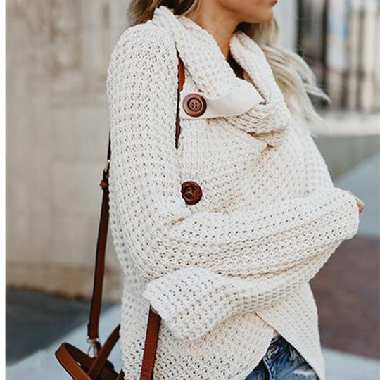 Damen Strickjacke mit asymmetrischem Verschluss und komfortablem Kragen Heidi-Mode